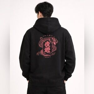 YOASOBI Dragon Hoodie Sweatshirt Black Red Graphic Japanese Streetwear Men’s XL